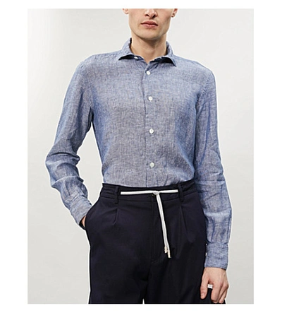 Shop Eleventy Regular-fit Linen Shirt In Denim