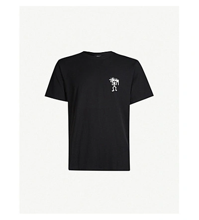 Shop Stussy Logo-print Cotton-jersey T-shirt In Black