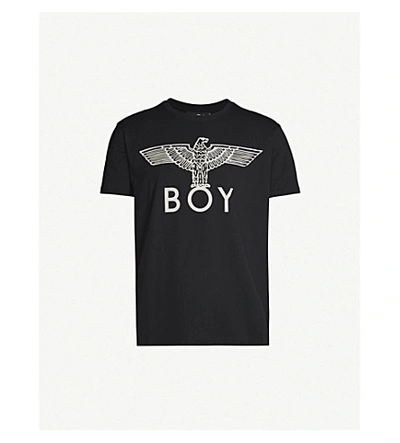 Shop Boy London Metallic Logo-print Cotton-jersey T-shirt In Black/white