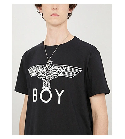 Shop Boy London Metallic Logo-print Cotton-jersey T-shirt In Black/white