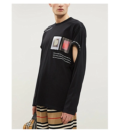 Shop Burberry Cut-out Cotton-jersey Top In Black
