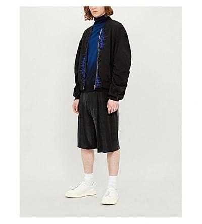 Shop Haider Ackermann Barbed Wire-print Cotton-jersey Bomber Jacket In Black