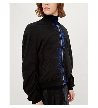 Shop Haider Ackermann Barbed Wire-print Cotton-jersey Bomber Jacket In Black