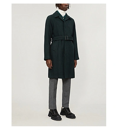 Shop Sandro Tie-belt Wool-blend Coat In Dark Green