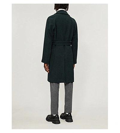 Shop Sandro Tie-belt Wool-blend Coat In Dark Green