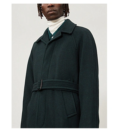 Shop Sandro Tie-belt Wool-blend Coat In Dark Green