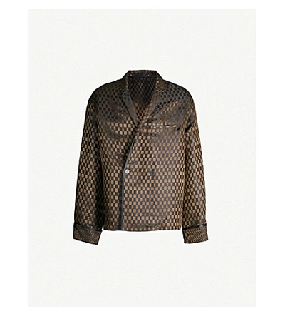 Shop Haider Ackermann Cara Checked Double-breasted Linen And Silk-blend Jacket In Brown