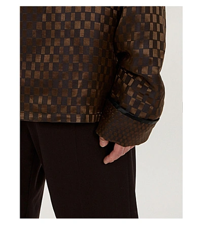 Shop Haider Ackermann Cara Checked Double-breasted Linen And Silk-blend Jacket In Brown