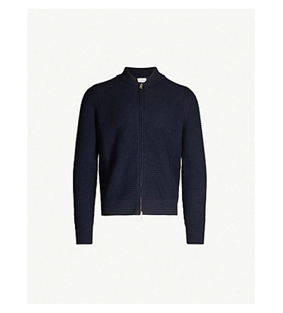 Shop Moncler Relaxed-fit Waffle-knit Wool Jacket In Navy