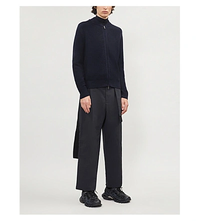 Shop Moncler Relaxed-fit Waffle-knit Wool Jacket In Navy
