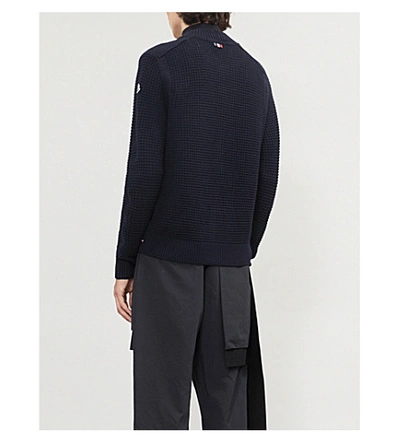 Shop Moncler Relaxed-fit Waffle-knit Wool Jacket In Navy