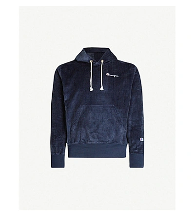 Shop Champion Logo-embroidered Corduroy Hoody In Navy