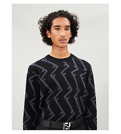 Shop Fendi Logo-print Wool Jumper In Black