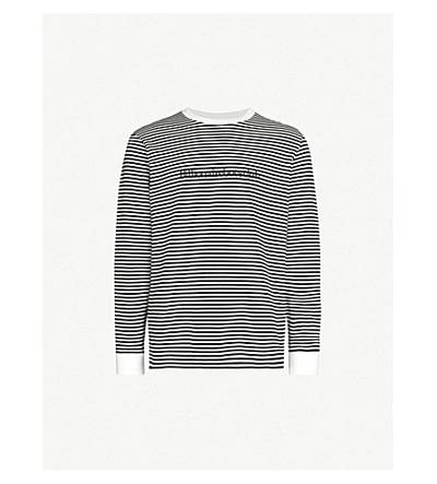 Shop Billionaire Boys Club Striped Logo-embroidered Cotton-jersey Top In Black