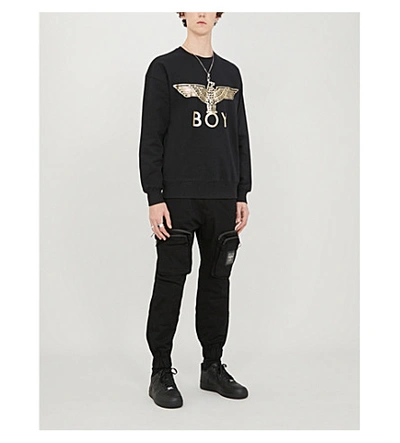 Shop Boy London Graphic-print Cotton-jersey Sweatshirt In Black/gold