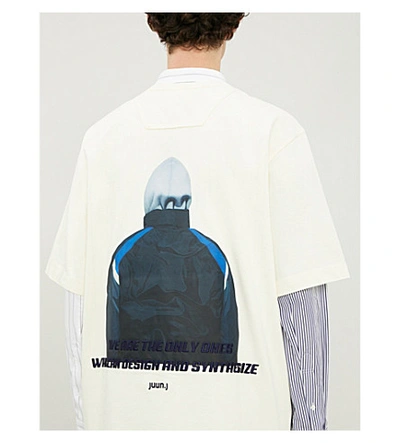 Shop Juun.j Graphic-print Crewneck Cotton-jersey T-shirt In Ivory