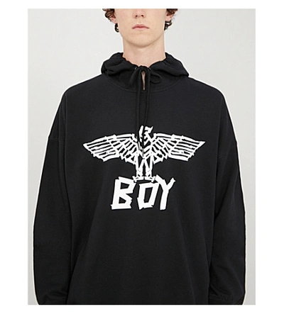Shop Boy London Logo-print Cotton-jersey Hoody In Black/white