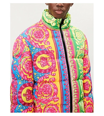 Shop Versace Baroque-print Padded Shell-down Puffer Jacket In Blue Stampa