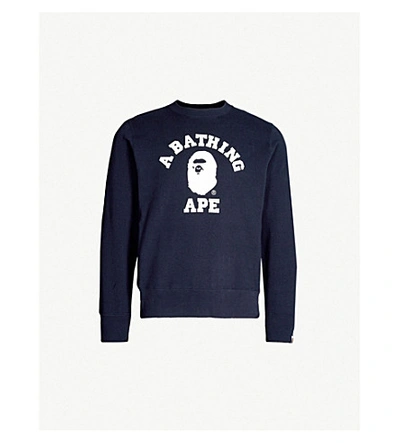 Shop A Bathing Ape College Cotton-jersey Sweatshirt In Navy