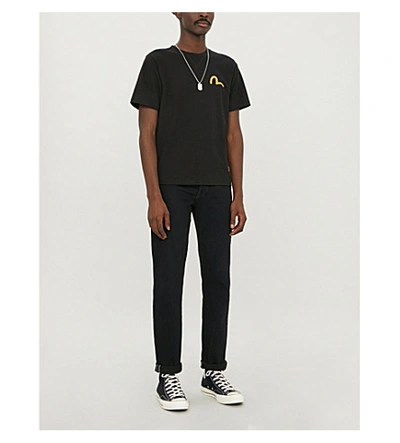 Shop Evisu Logo-print Cotton-jersey T-shirt In Black