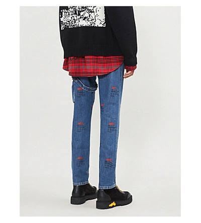 Shop Off-white Logo-print Patch-pocket Tapered Jeans In Medium Blue