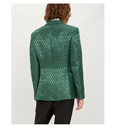 Shop Haider Ackermann Tonal-checked Pattern Linen-silk Blend Blazer In Green