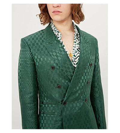 Shop Haider Ackermann Tonal-checked Pattern Linen-silk Blend Blazer In Green