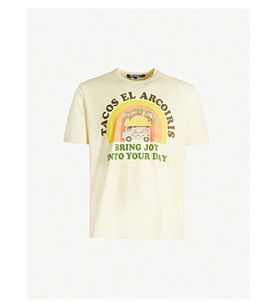 Shop Junya Watanabe Graphic-print Cotton-jersey T-shirt In Yellow