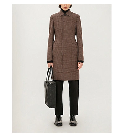 Shop Balenciaga Houndstooth Wool Coat In Brown
