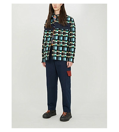 Shop Kenzo Checked Cotton And Wool-blend Jacket In Cyan