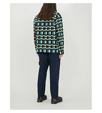 Shop Kenzo Checked Cotton And Wool-blend Jacket In Cyan