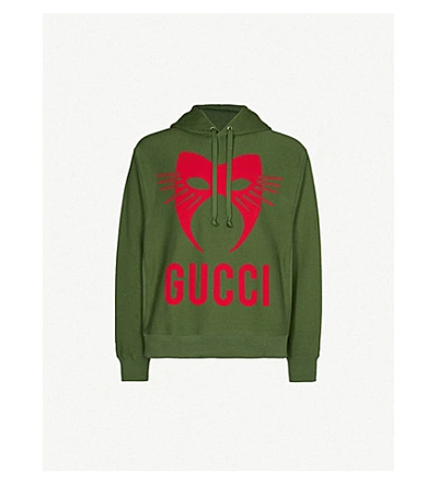 Shop Gucci Mask-print Cotton-jersey Hoody In White+black