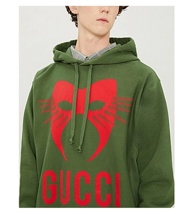 Shop Gucci Mask-print Cotton-jersey Hoody In White+black