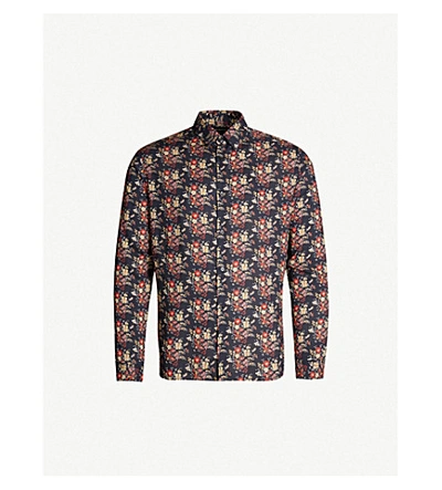 Shop The Kooples Floral-print Relaxed-fit Crepe Shirt In Bla81