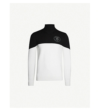 Shop Fendi Two-tone Turtleneck Wool Jumper In White Black