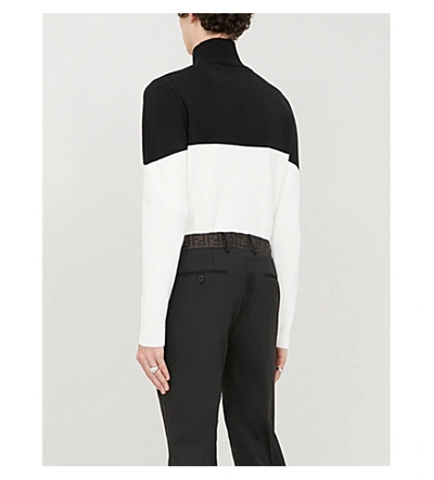 Shop Fendi Two-tone Turtleneck Wool Jumper In White Black