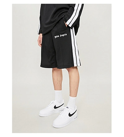 Shop Palm Angels Logo-print Jersey Shorts In Black White