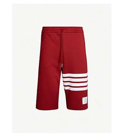 Shop Thom Browne Striped-detail Cotton-jersey Shorts In Med Red