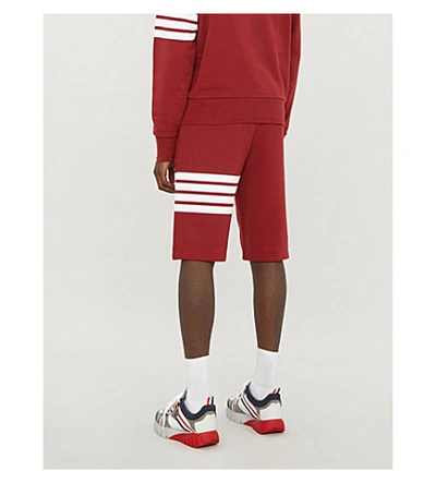 Shop Thom Browne Striped-detail Cotton-jersey Shorts In Med Red