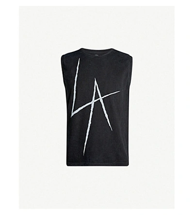 Shop Local Authority Logo-print Cotton-jersey Vest Top In Washed Black