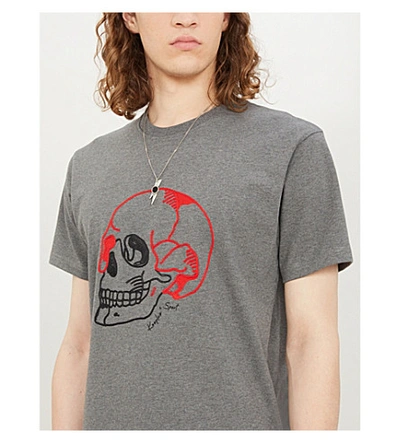 Shop The Kooples Skull-embroidered Cotton-jersey T-shirt In Gry45