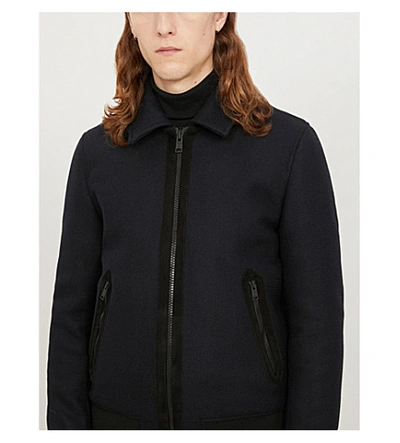 Shop The Kooples Slim-fit Wool And Leather-blend Jacket In Nav01