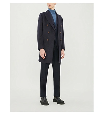 Oscar Jacobson Saul Deluxe Double-breasted Wool Coat In Navy | ModeSens