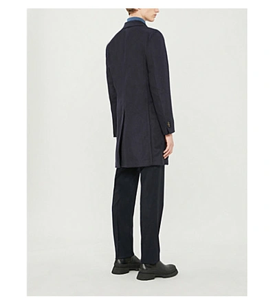 Oscar Jacobson Saul Deluxe Double-breasted Wool Coat In Navy | ModeSens