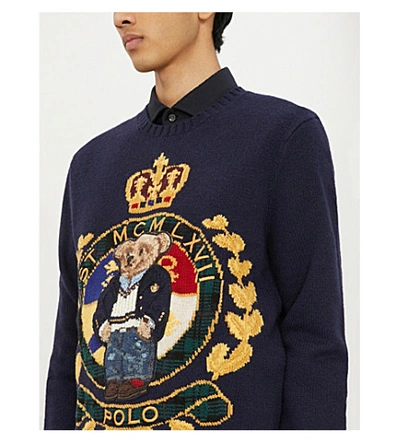 Shop Polo Ralph Lauren Logo-intarsia Wool Jumper In Navy