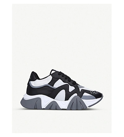 Shop Versace Squalo Mesh And Leather Low-top Trainers In Blk/white