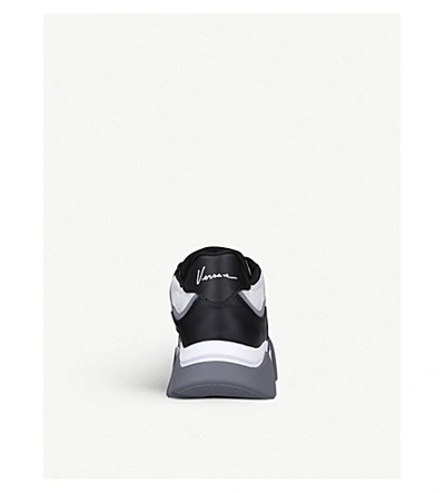 Shop Versace Squalo Mesh And Leather Low-top Trainers In Blk/white