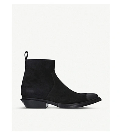 Shop Balenciaga Santiag Suede Heeled Ankle Boots In Black