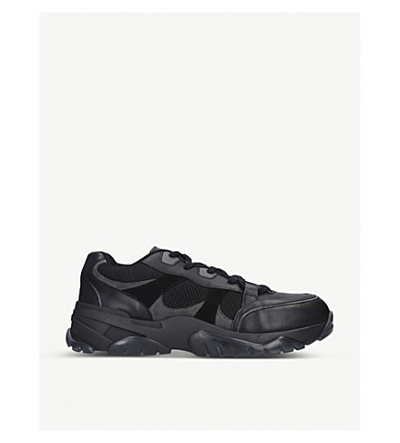 black leather low top trainers