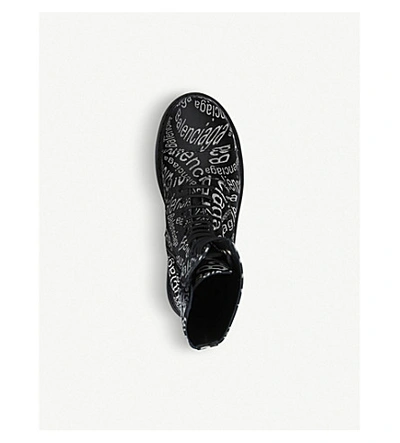 Shop Balenciaga Logo Wave Jacquard Canvas Ankle Boots In Blk/white